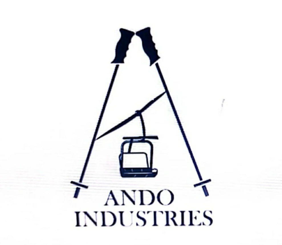 Minimalist ski-themed logo for Ando Industries with chairlift and crossed poles