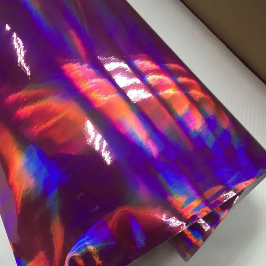 Glossy pink chrome vinyl with 3D holographic effect for outdoor gear