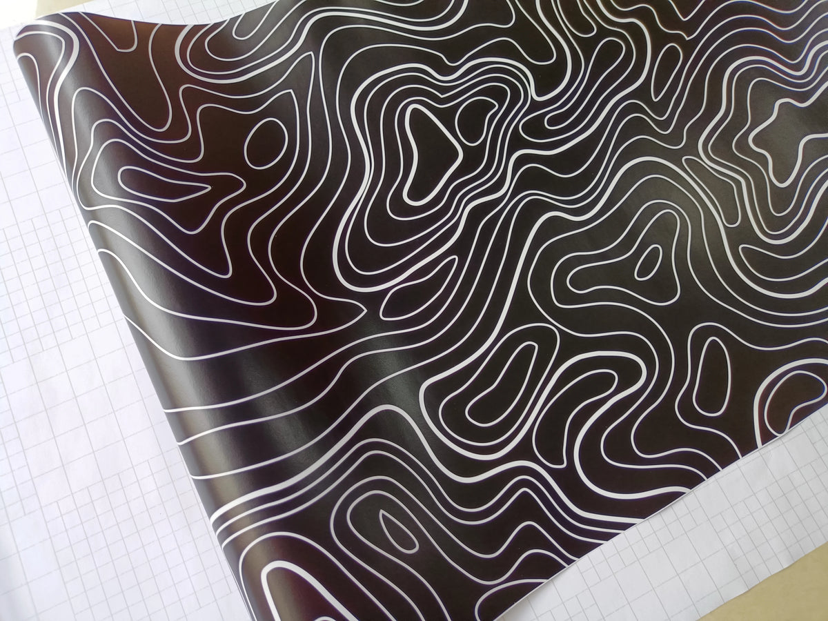 Topographic black and white map vinyl wrap for ski poles