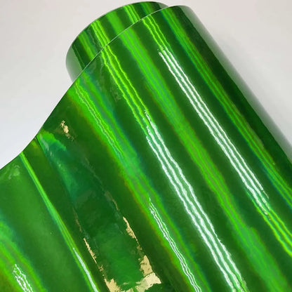 Green chrome ski pole wrap with holographic sparkle finish