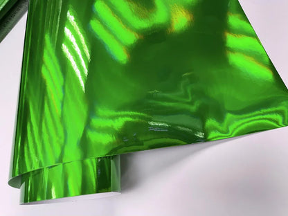 Holographic chrome green vinyl wrap for ski poles with reflective shine