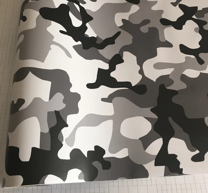 Custom ski pole wrap featuring modern black and white camouflage design