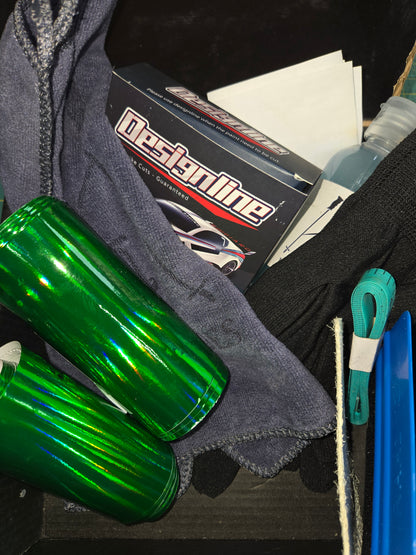 High-gloss green holographic vinyl for ski customization