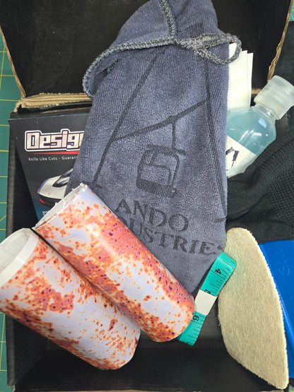 Custom ski pole wrap with aged metal effect in rustic brown tones